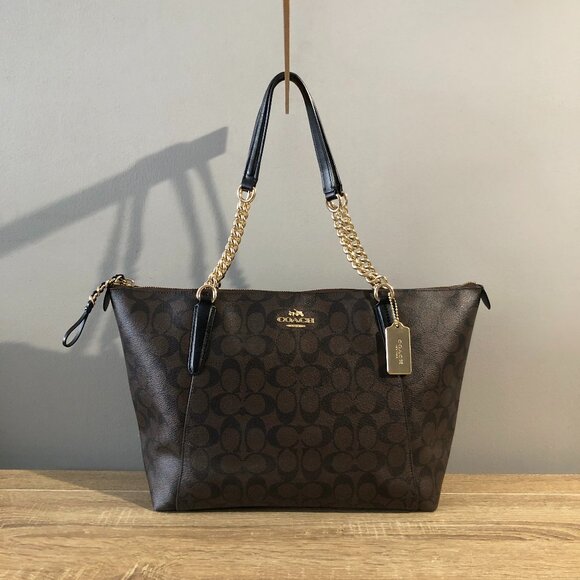 Coach Ava Chain in Signature Brown Black Shoulder Tote Bag MSRP $395 - Picture 1 of 15